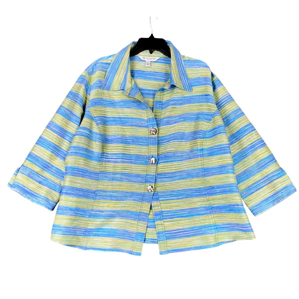 Austin Reed Silk Shirt Womens 20W Stripe Textured Career Office Blouse Workwear